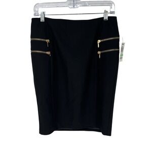 INC International Concepts Black Pencil Skirt Gold Zipper Detail 8 Career NWT